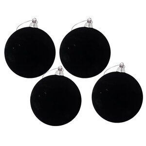 Black Flocked 3.5" Ball Christmas Ornaments (Set of 4), Holiday Party Decor